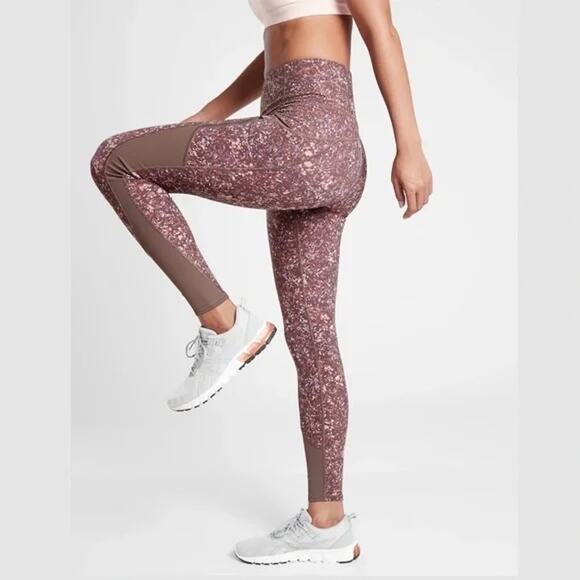 Athleta Rainier Printed Mauve Mesh Tight Leggings S - Picture 1 of 9